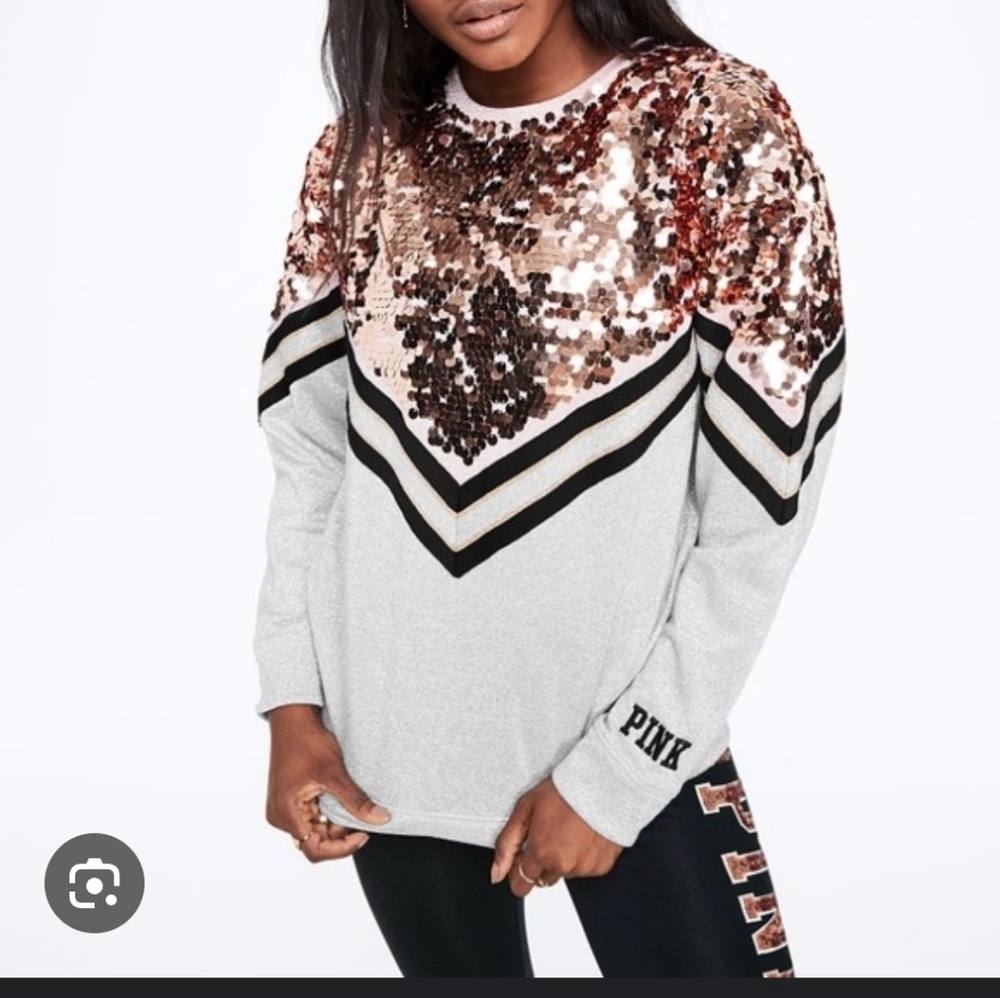 Victoria's Secret PINK Rose Gold/pink Gray Sparkly Sequin Sweater Medium NWOT